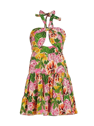 Gioa Floral Cut-Out Silk Minidress