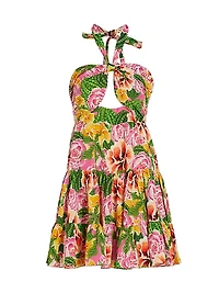 Gioa Floral Cut-Out Silk Minidress