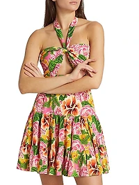 Gioa Floral Cut-Out Silk Minidress