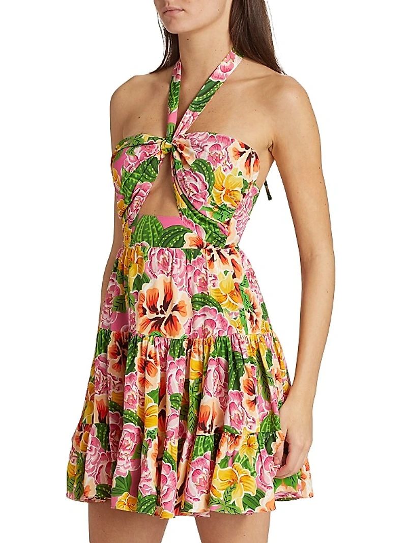 Gioa Floral Cut-Out Silk Minidress