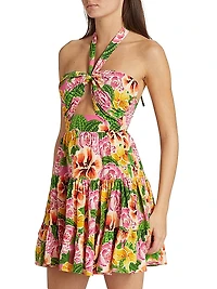 Gioa Floral Cut-Out Silk Minidress