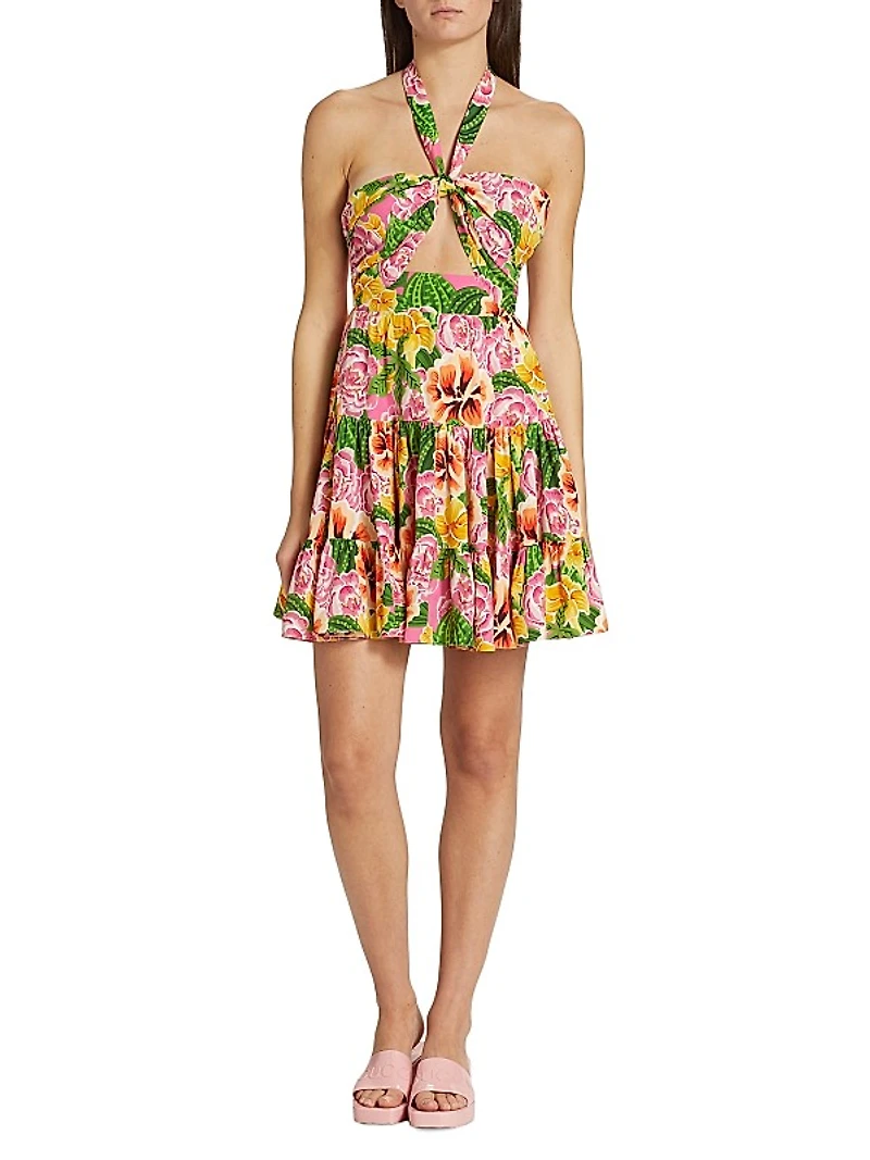 Gioa Floral Cut-Out Silk Minidress