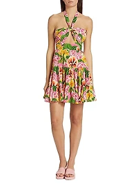Gioa Floral Cut-Out Silk Minidress