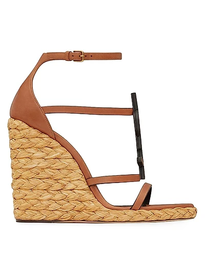 Cassandra Wedge Espadrilles Smooth Vegetable-Tanned Leather with Monogram