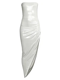 Asymmetric Strapless Lamé Gown