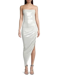 Asymmetric Strapless Lamé Gown