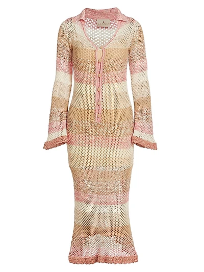 Caroline Striped Crocheted Sweaterdress