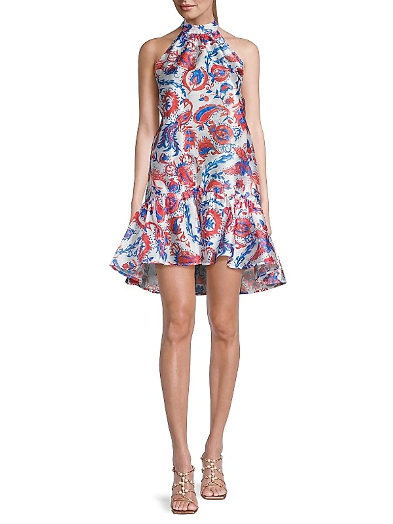Paisley-Printed Halter Minidress