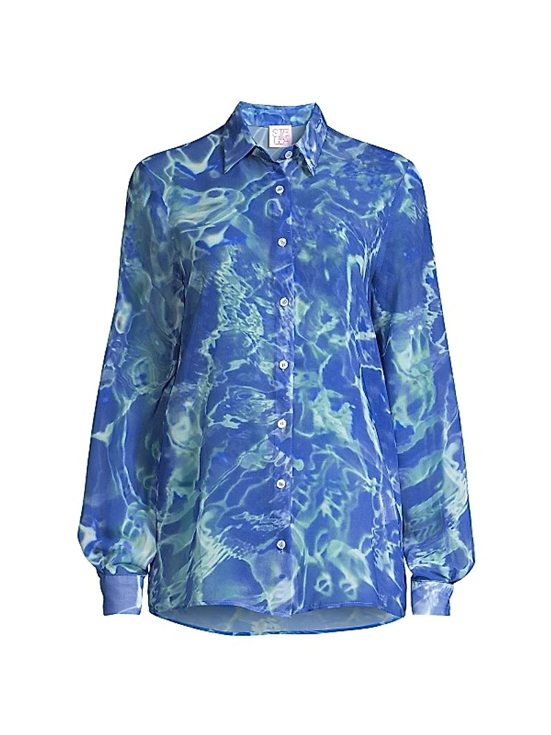Water Sheer Button-Front Blouse