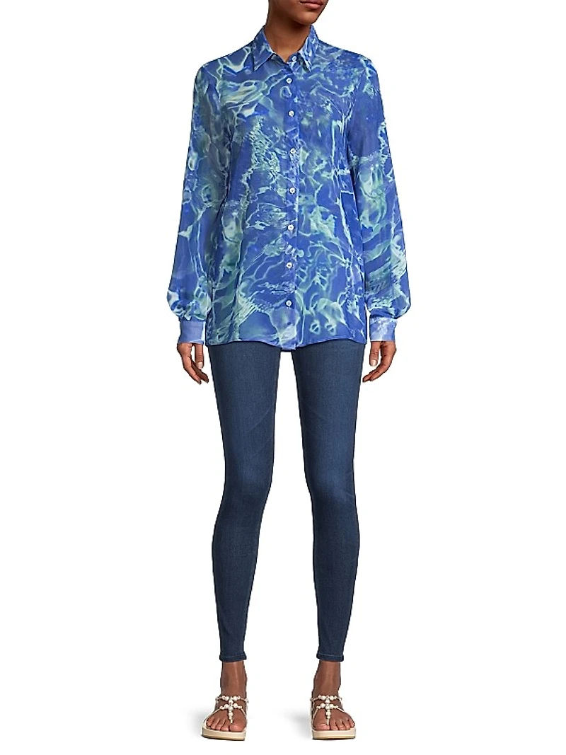 Water Sheer Button-Front Blouse