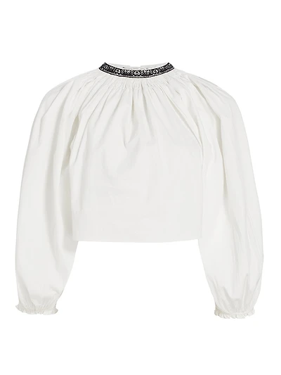Split-Neck Blouson Crop Top