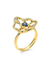 Stardust 18K Yellow Gold, Blue Sapphire & 0.21 TCW Diamond Medium Flower Ring