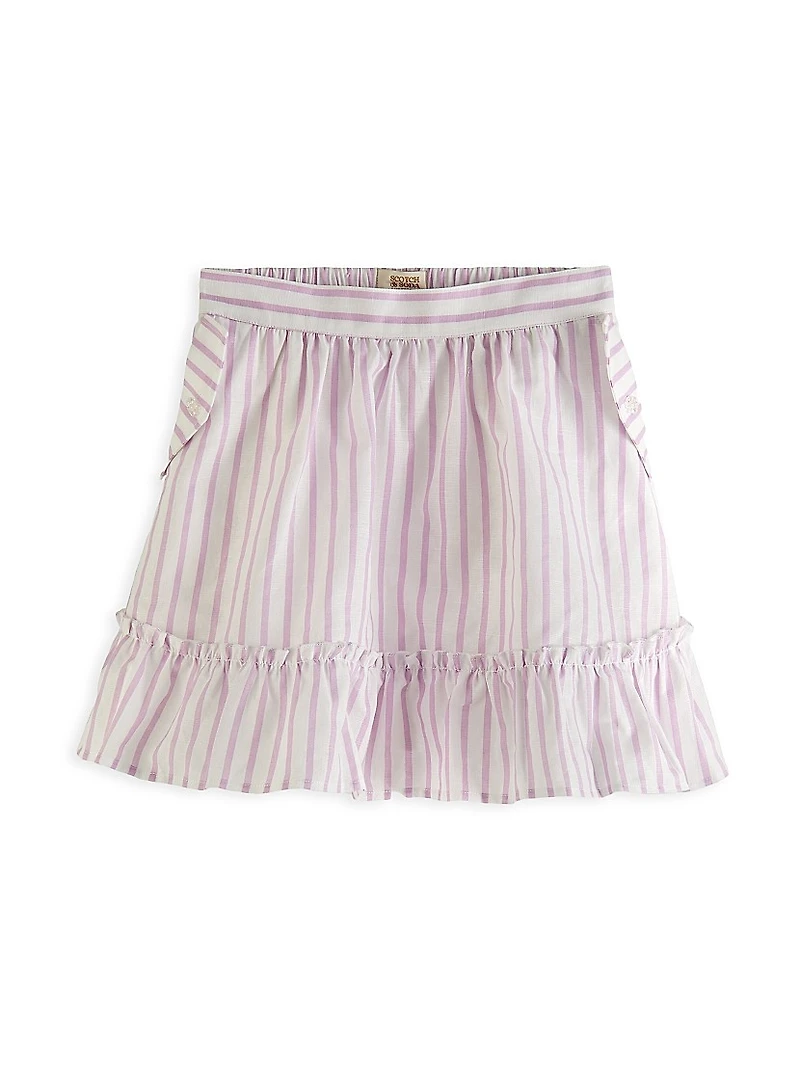 Little Girl's & Striped Linen-Blend Wrap Skirt
