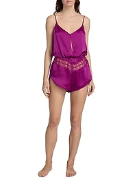 Silk Lace-Paneled Teddy