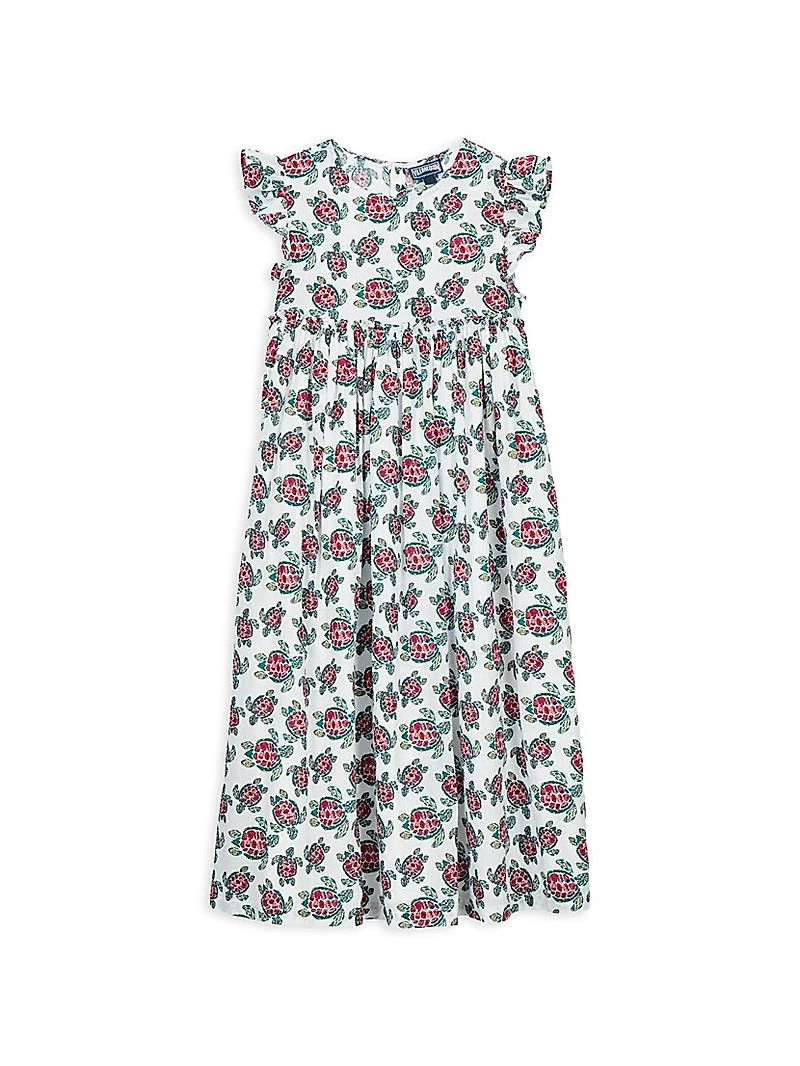 Little Girl & Girl's Turtle Print Voile Dress