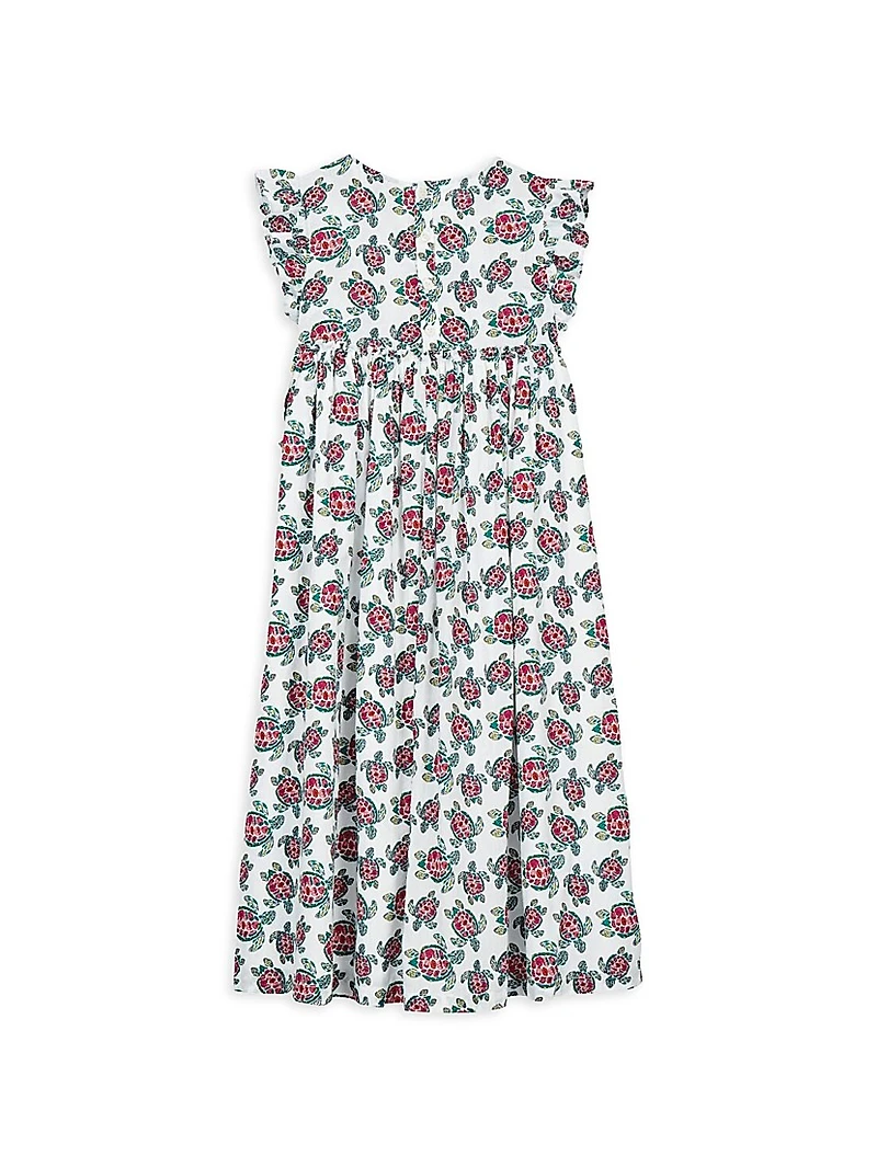 Little Girl & Girl's Turtle Print Voile Dress