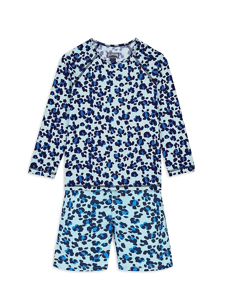 Little Boy's & Turtles Leopard Print Swim Trunks