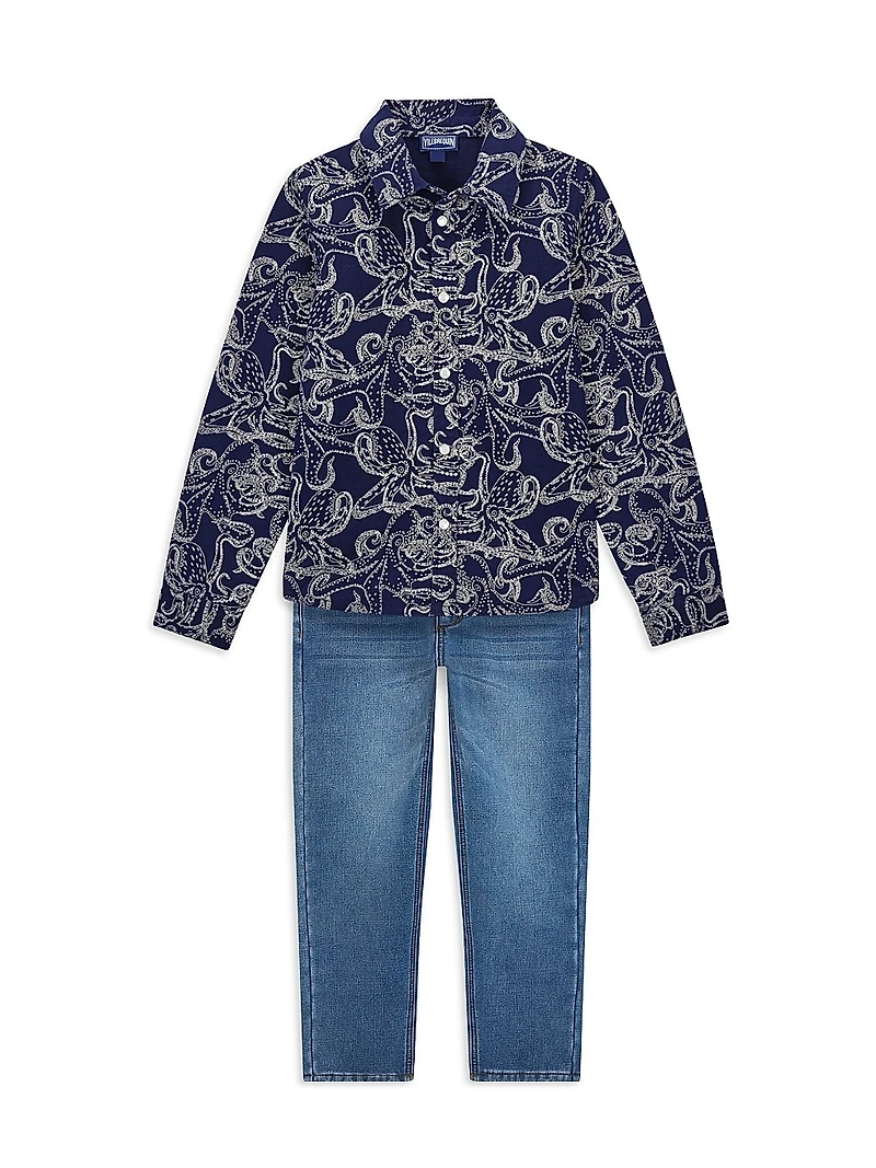 Little Boy's & Octopus Long-Sleeve Cotton Shirt