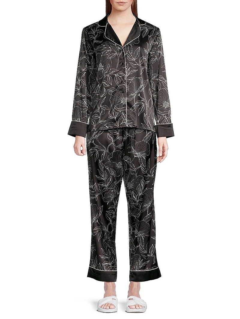 Leaf Print Long Pajama Set