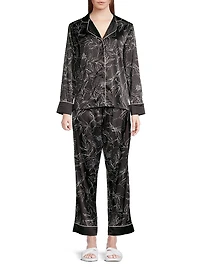 Leaf Print Long Pajama Set