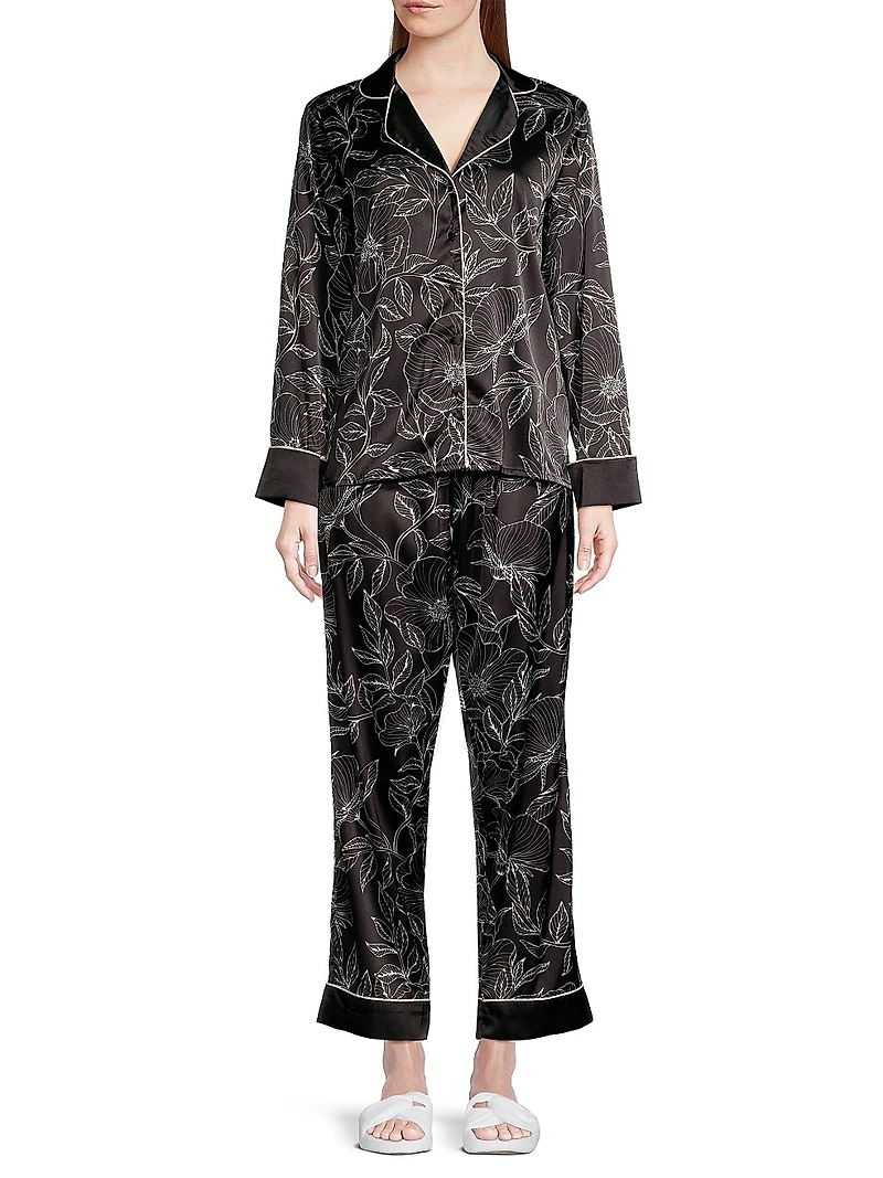 Leaf Print Long Pajama Set