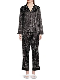 Leaf Print Long Pajama Set