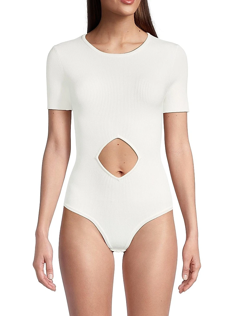 Rib-Knit Diamond Cut-Out Bodysuit