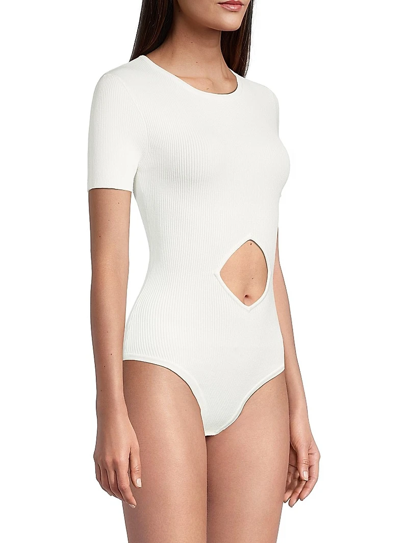 Rib-Knit Diamond Cut-Out Bodysuit