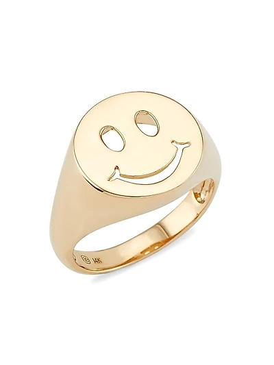 Happy Face 14K Yellow Gold Signet Ring