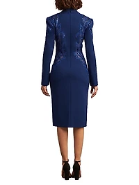 Crepe Lace-Paneled Midi-Dress