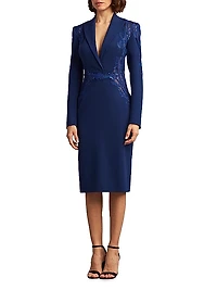 Crepe Lace-Paneled Midi-Dress