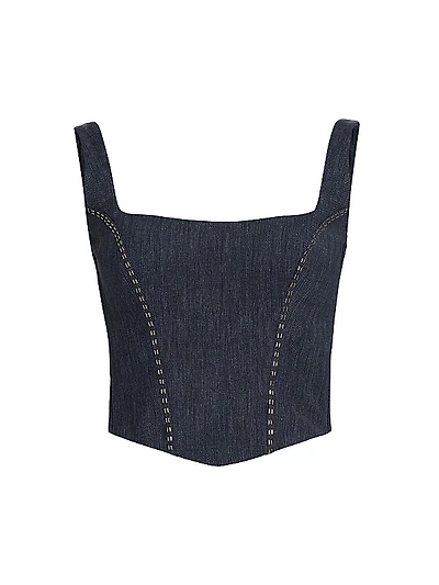 Zahara Denim-Print Jersey Corset Top