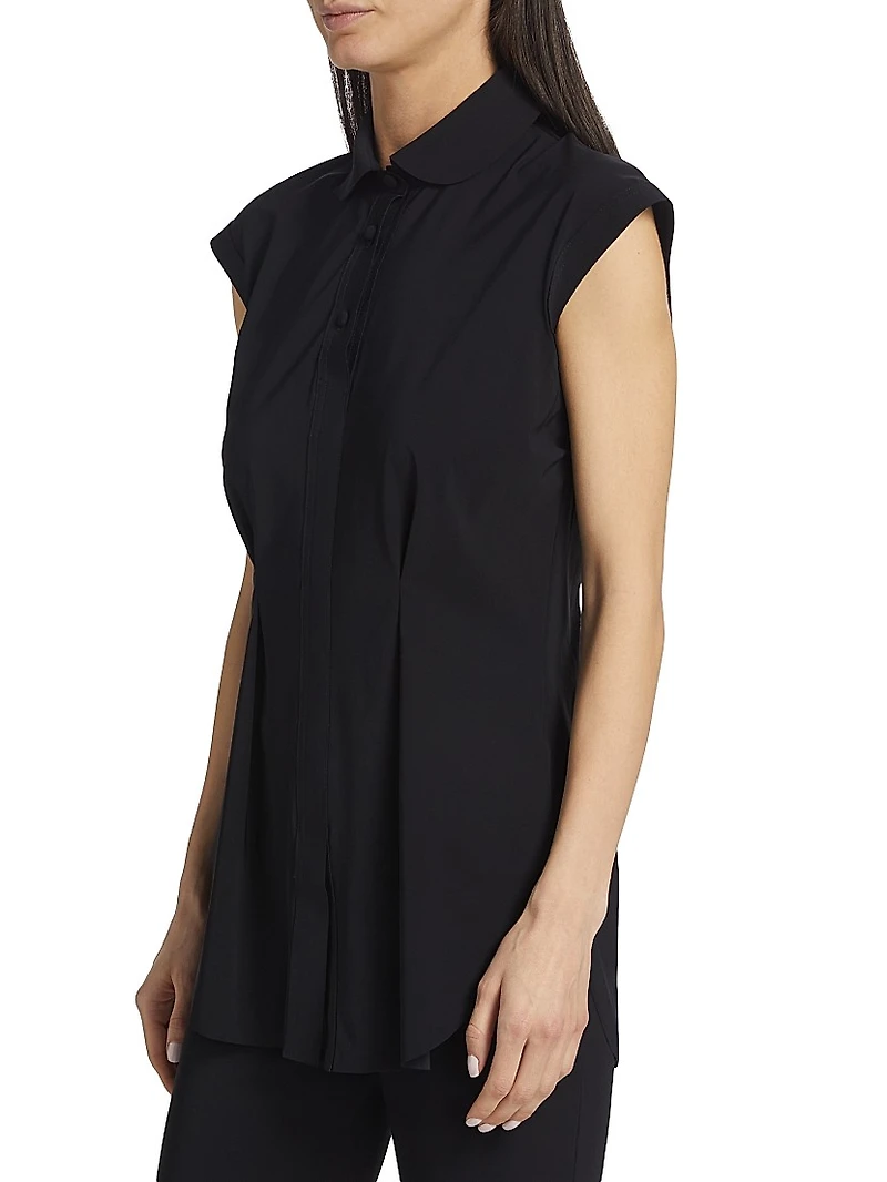 Zak Pleated Jersey Button-Front Blouse