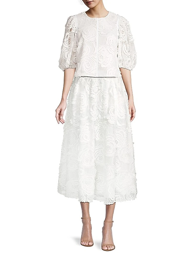 Louelaa Floral-Textured Midi-Skirt