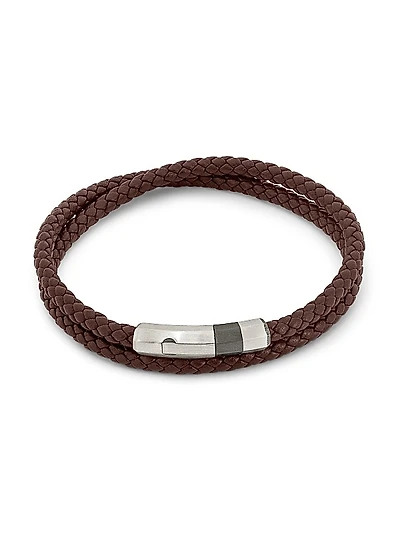 Octagon Click Pelle Braided Leather & Sterling Silver Bracelet