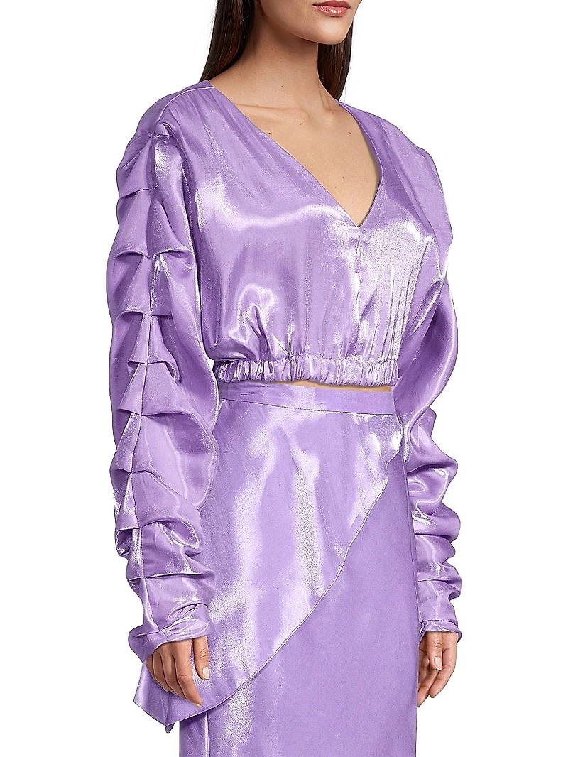 Extreme Pintuck-Sleeve Crop Top