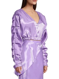 Extreme Pintuck-Sleeve Crop Top