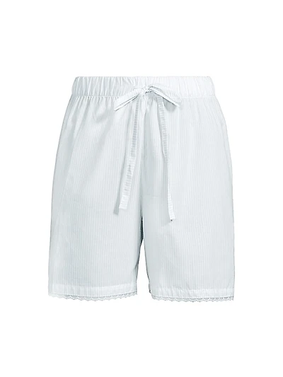 Mazy Striped Lace-Trim Pajama Shorts