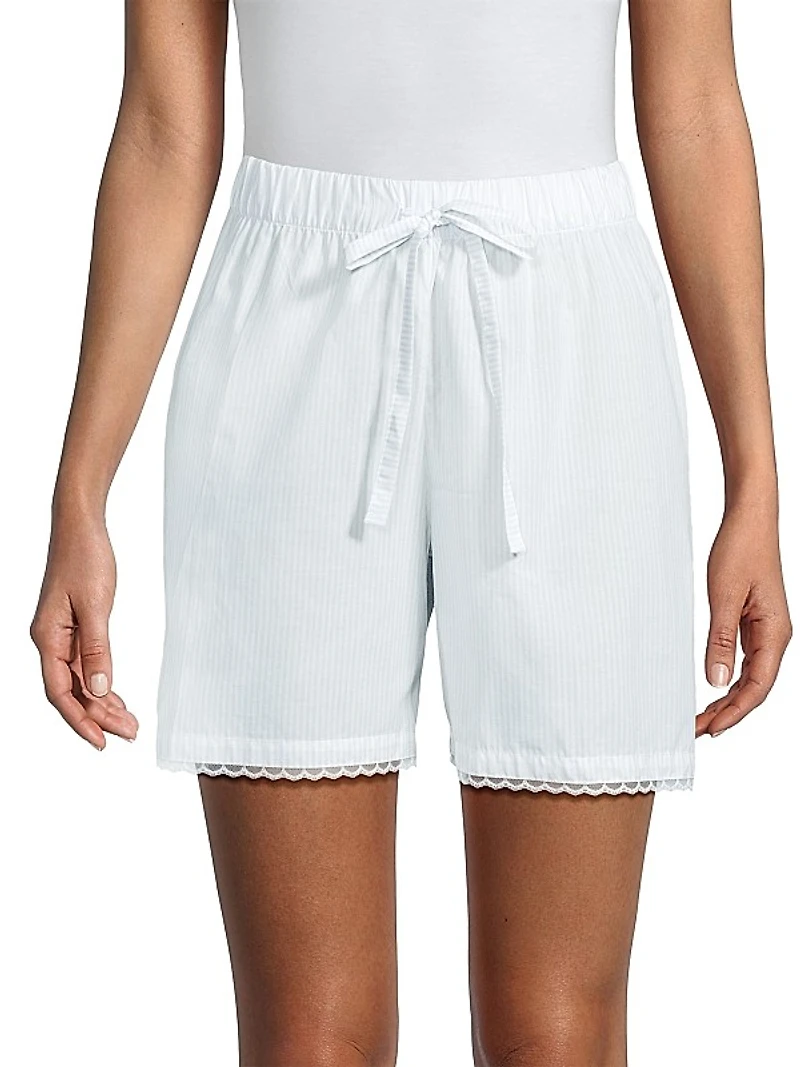Mazy Striped Lace-Trim Pajama Shorts