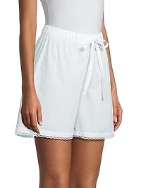 Mazy Striped Lace-Trim Pajama Shorts