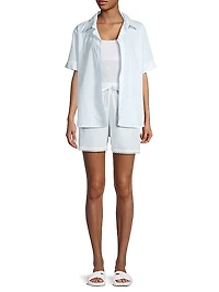 Mazy Striped Lace-Trim Pajama Shorts