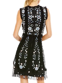 Mac Floral-Embroidered Chiffon Minidress