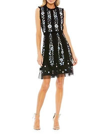 Mac Floral-Embroidered Chiffon Minidress