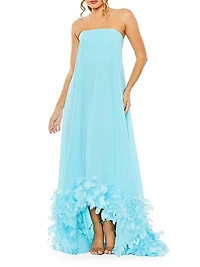 Feathered Chiffon Strapless Gown