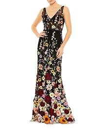 Mac Floral-Embroidered Tulle Gown