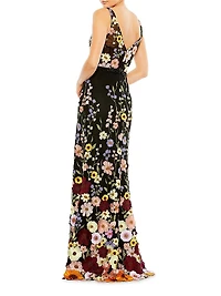 Mac Floral-Embroidered Tulle Gown