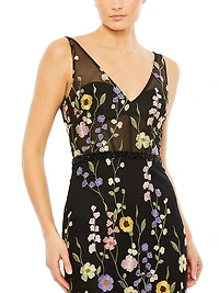 Mac Floral-Embroidered Tulle Gown
