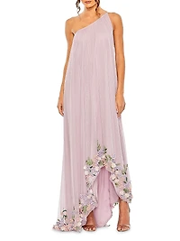 Mac Asymmetric Floral Chiffon High-Low Gown