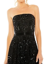 Embellished Mesh Strapless Midi-Dress