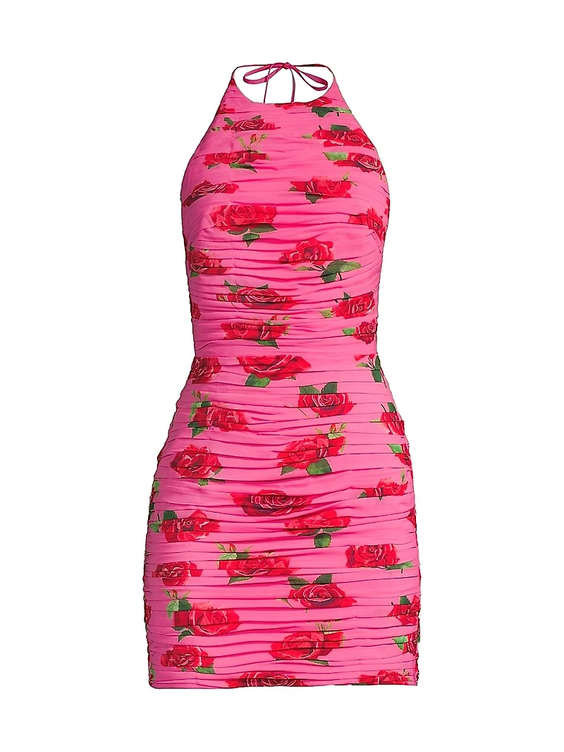 Sonia Floral-Print Ruched Halter Minidress